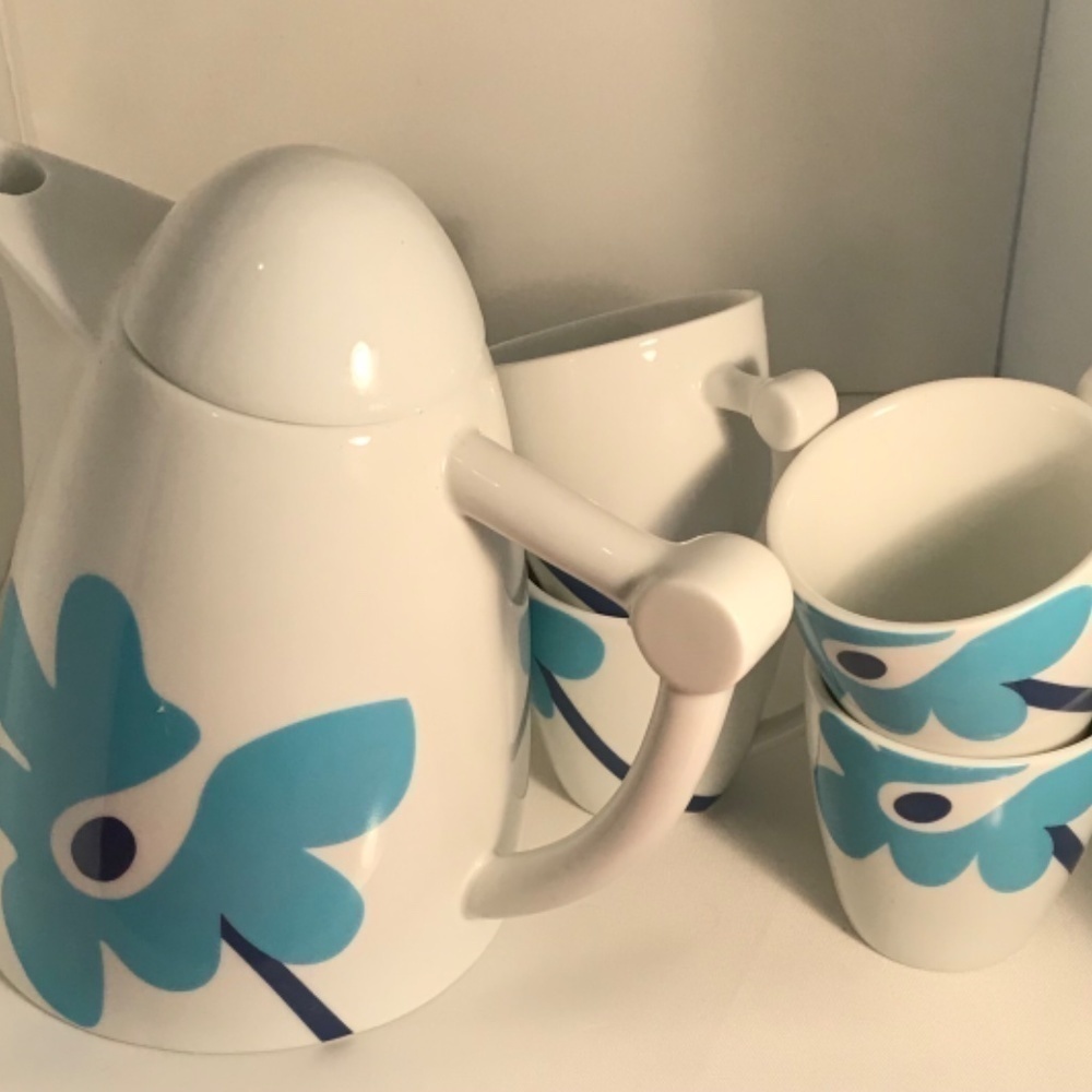 TEA SET Mid Century Morden 60s Inspired Teapot and 4 tea cups
